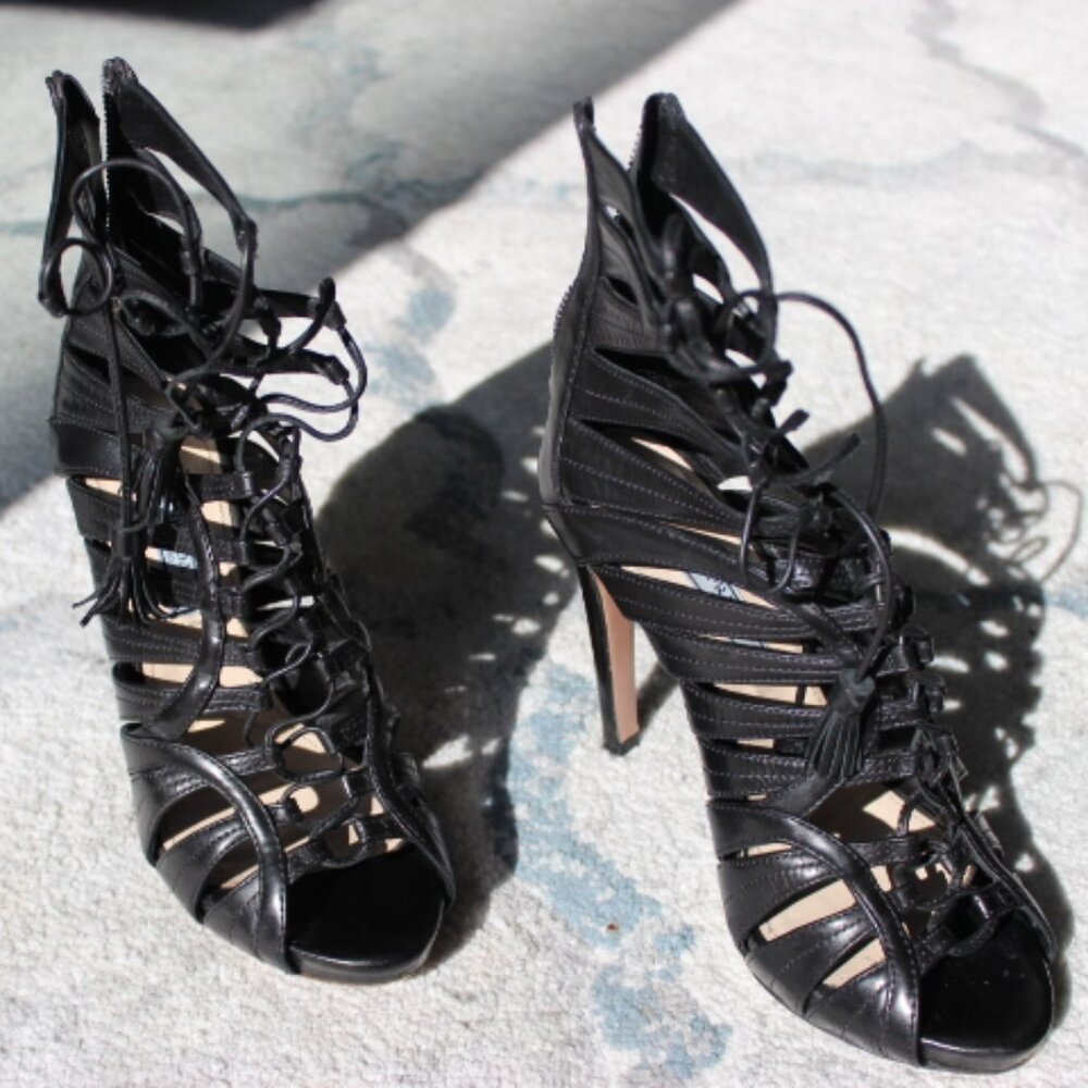 Prada Leather Gladiator Sandals Tassel Accents